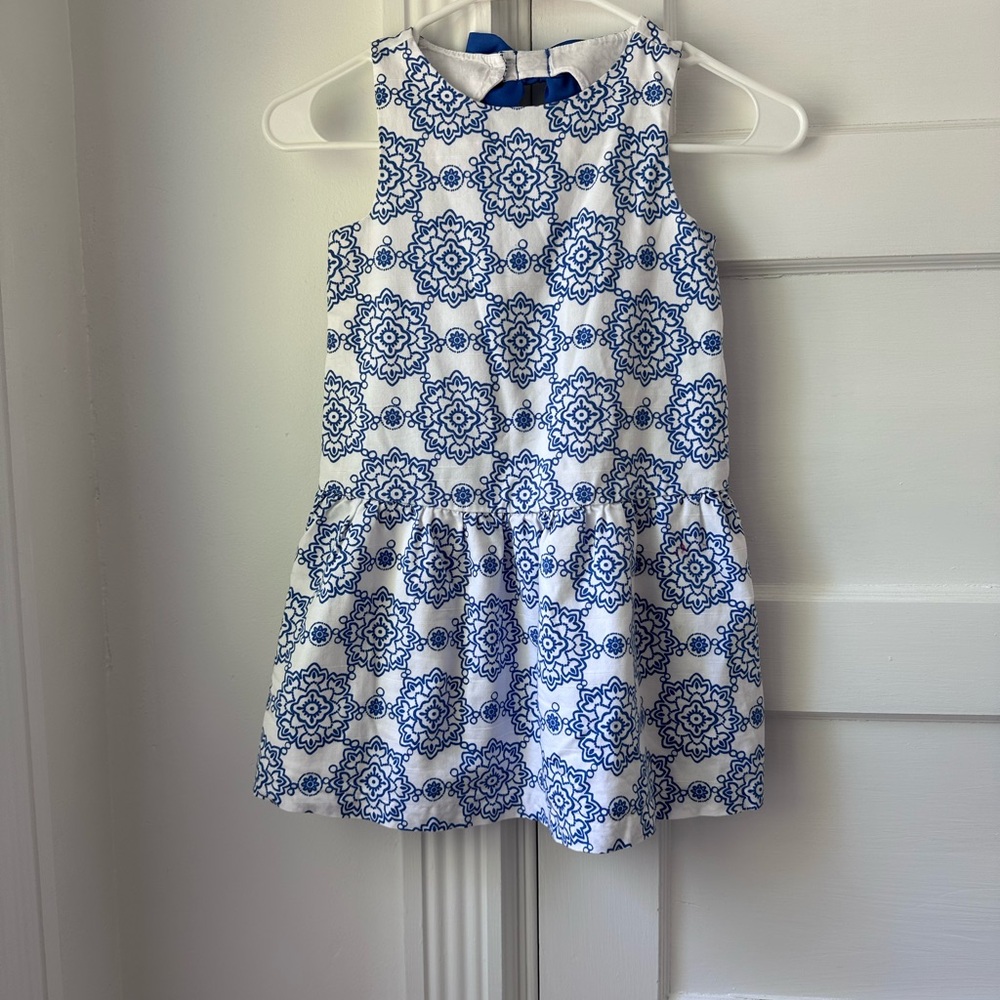 Preppy Janie and Jack Lined Blue and White Dress with bow detail, size 6